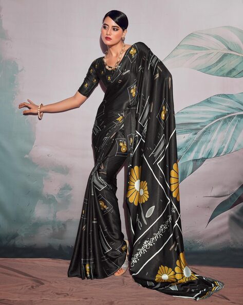 Multicolor Casual Wear Printed Satin Silk Saree – Apparel Designer