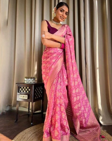 Pink Banarasi Silk Saree - Luxurionworld – Luxurion World