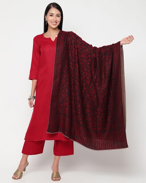 Women Floral Woven Wool Shawl Price in India