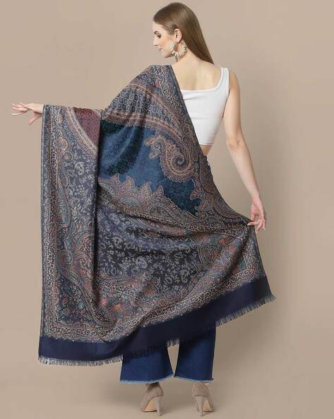 Paisley Weave Kani Wool Shawl - Vulcan Blue - KCS Kashmir Shawl