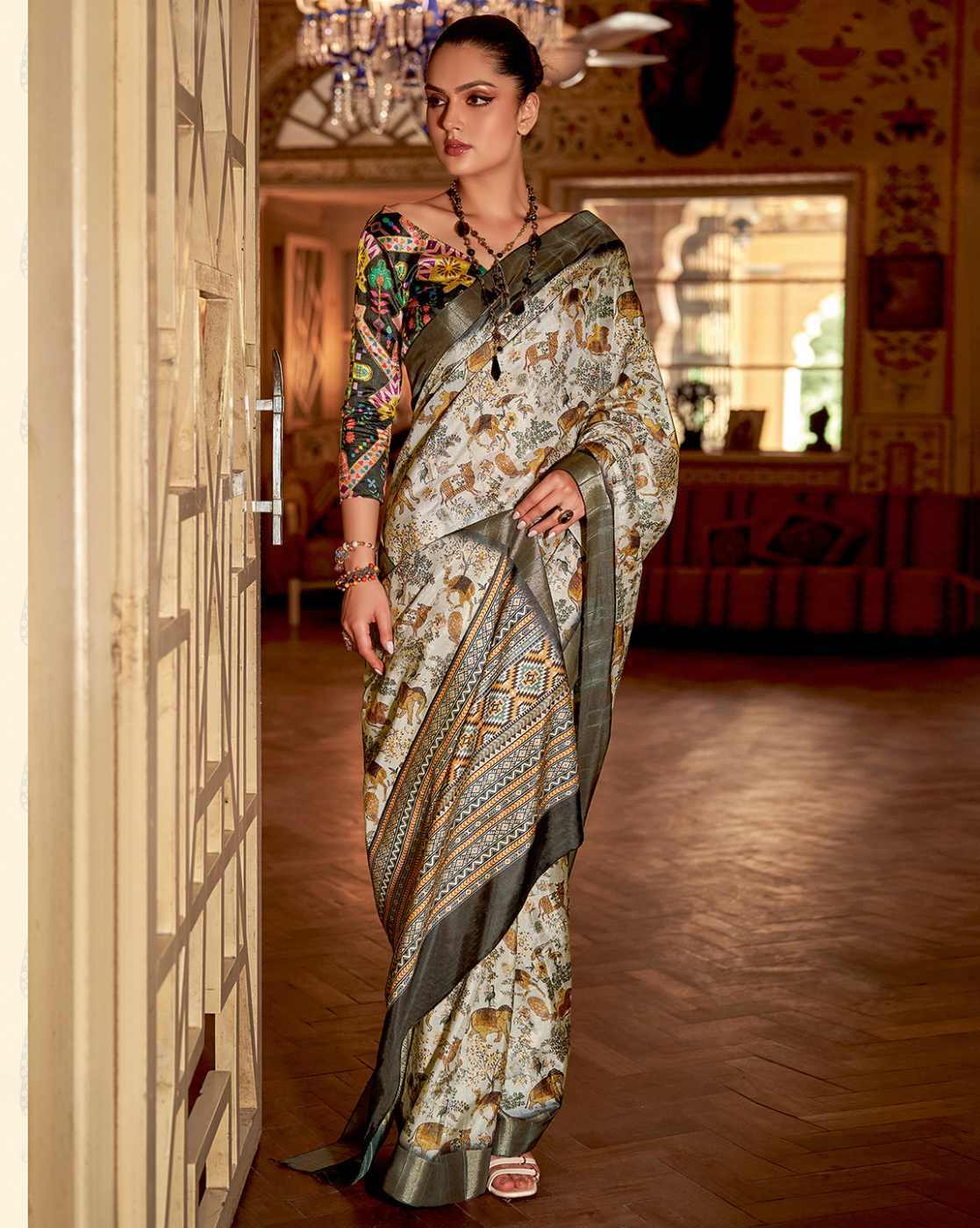 Buy Off-White Sarees for Women by Saree Mall Online