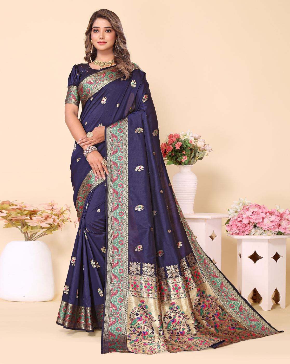 Buy Navy Blue Sarees for Women by Indie Picks Online