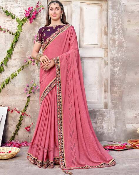 Buy Mauve Gotapatti Tissue Saree - Koskii