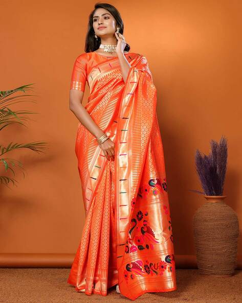 Buy MANGROLIYA IMPEX Women Pink Woven Pure Silk, Jacquard Paithani Saree  Online at Best Prices in India - JioMart.
