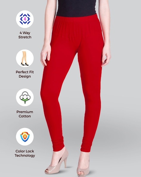 Buy ESS3 Cotton and Lycra Blend Leggings Churidar Jumbo Size Red Colour at