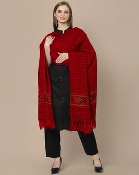 indie picks Striped Acro Wool Kullu Handloom Shawl with Tassels-picture-40