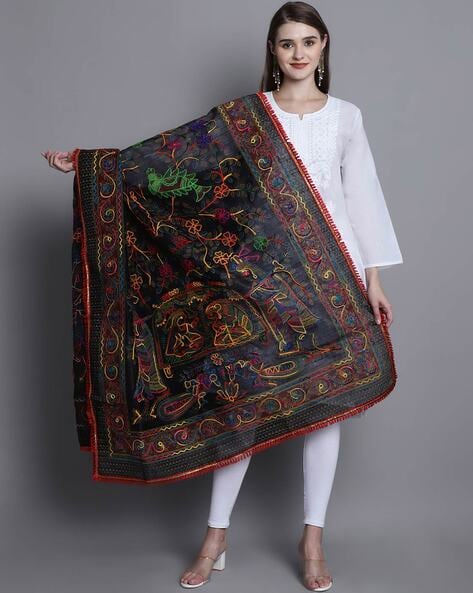 Embroidered Dupatta with Fringed Border Price in India