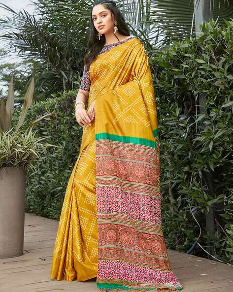 Buy Pink Bandhani Saree With Gota Detail And Unstitched Blouse Piece Kalki  Fashion India