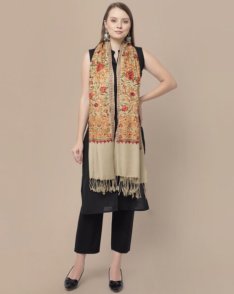 Aari Embroidered Kashmiri Woollen Shawl with Tassels Price in India