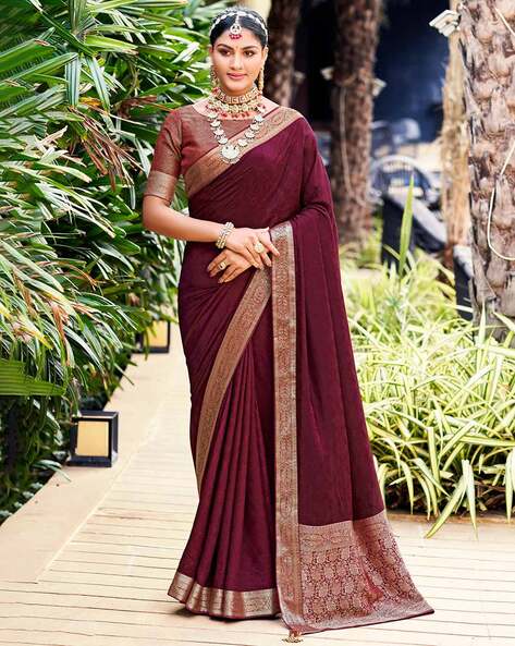 Burgundy Shimmer Embroidered Contemporary Saree