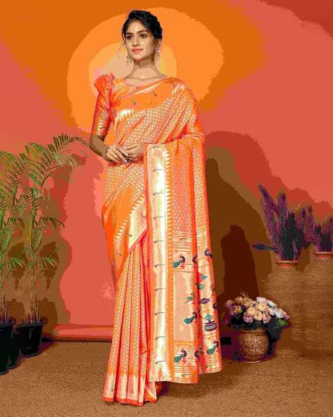 Orange Weaving Silk Banarasi Saree – Leemboodi