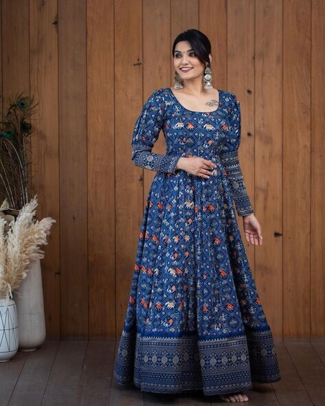 PAKISTANI WEDDING PURPOSE GEORGEET WITH EMBROIDERY DESIGN WORK LONG GOWN  BLUE – Ethnicgarment