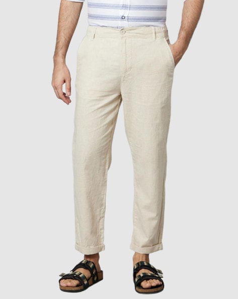 Buy online Cream Solid Linen Flat Front Casual Trouser from Bottom Wear for  Men by Celio for ₹1799 at 40% off | 2024 Limeroad.com
