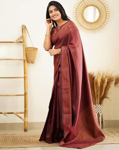 Maroon-Wine Silk Kanjivaram Saree Set Design by House of Dhriti at Pernia's  Pop Up Shop 2024