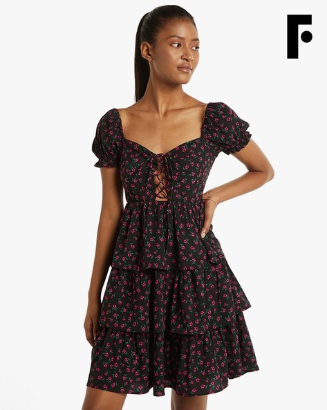 Buy online in India, Black Floral Short Dress