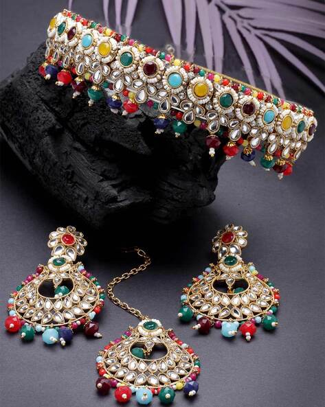 Kundan Multicolour Set with Earrings and Head Tikka – Talish