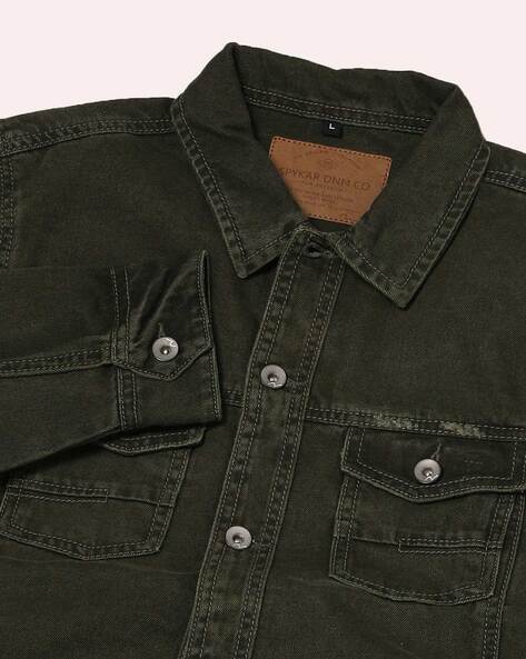 Buy Plus 91 Men's Stylish lightWeight Regular Fit Printed Casual Dark Green  Denim Jacket at Amazon.in