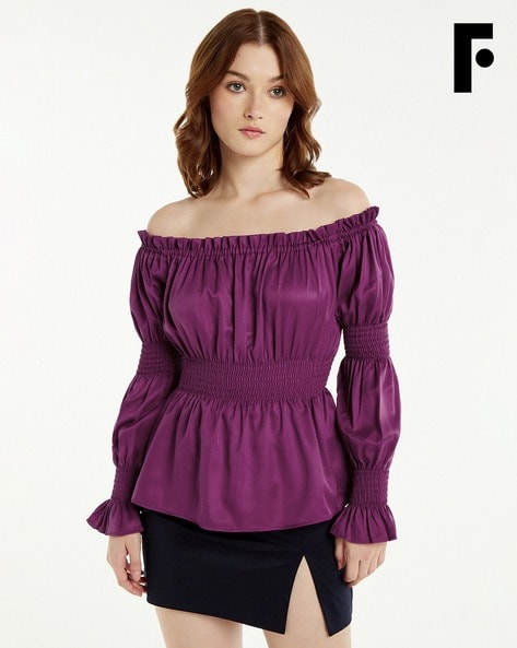 Smocked off the shoulder peplum top online