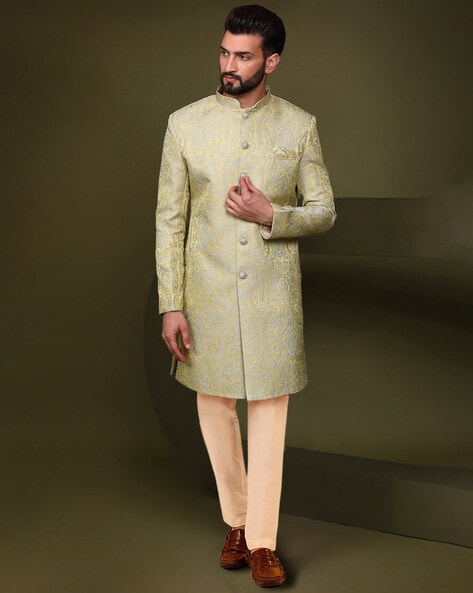 KISAH Men Floral Woven Sherwani &amp; Pyjamas Set