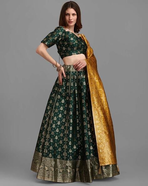 Dark Green Lehenga with a Floral Duppata – Studio East6