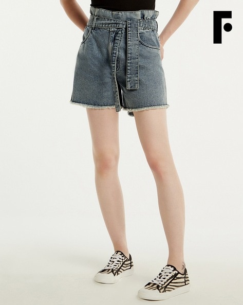 Denim shorts with tie on sale belt