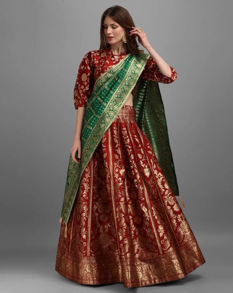 Sunshine Sequin Maroon Lehenga With Floral Thread Work Dupatta –  TheDesignerSaree