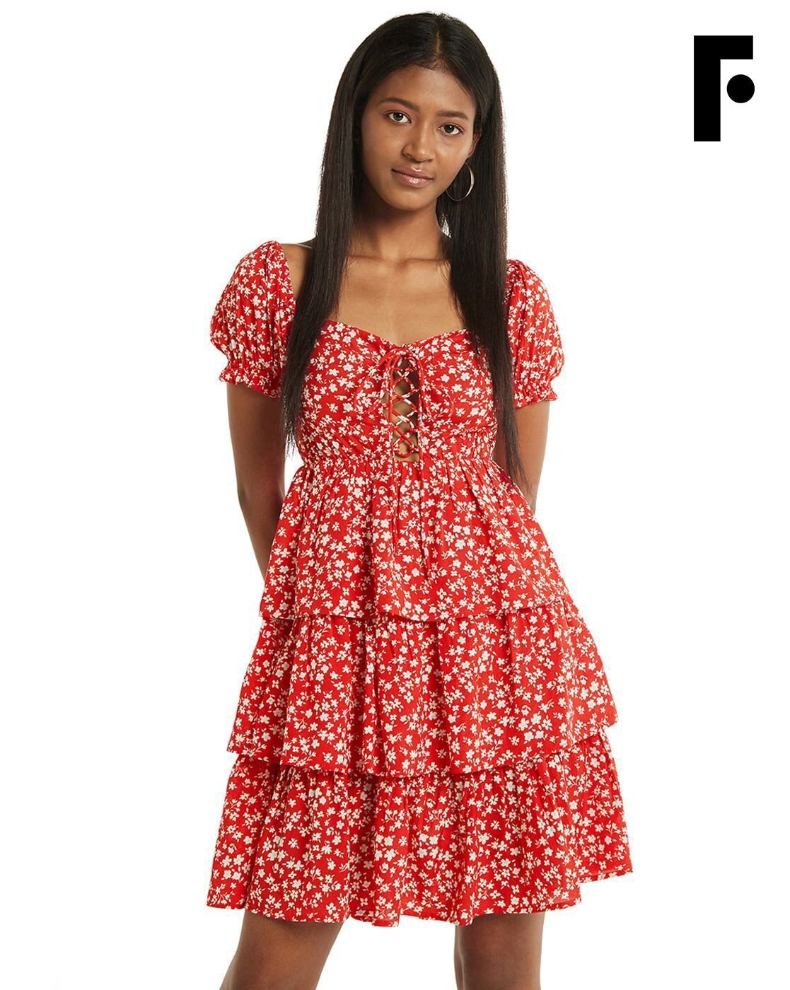 Floral red mini outlet dress