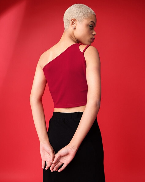 Knitted one shoulder hot sale crop top