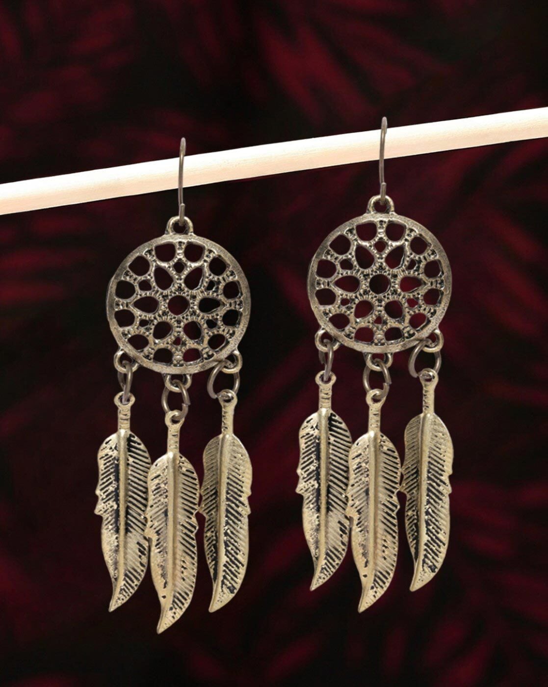 Native American Sterling Silver Turquoise Double Dream Catcher Feather Hook  Dangle Earrings BX120137