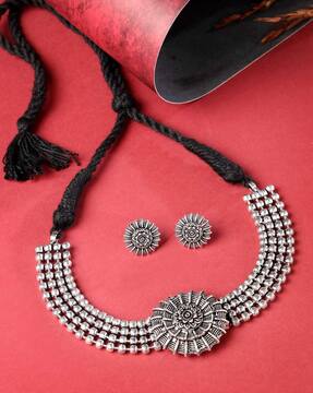 Sukkhi Oxidized Silver NA Choker Necklace Set for Women 