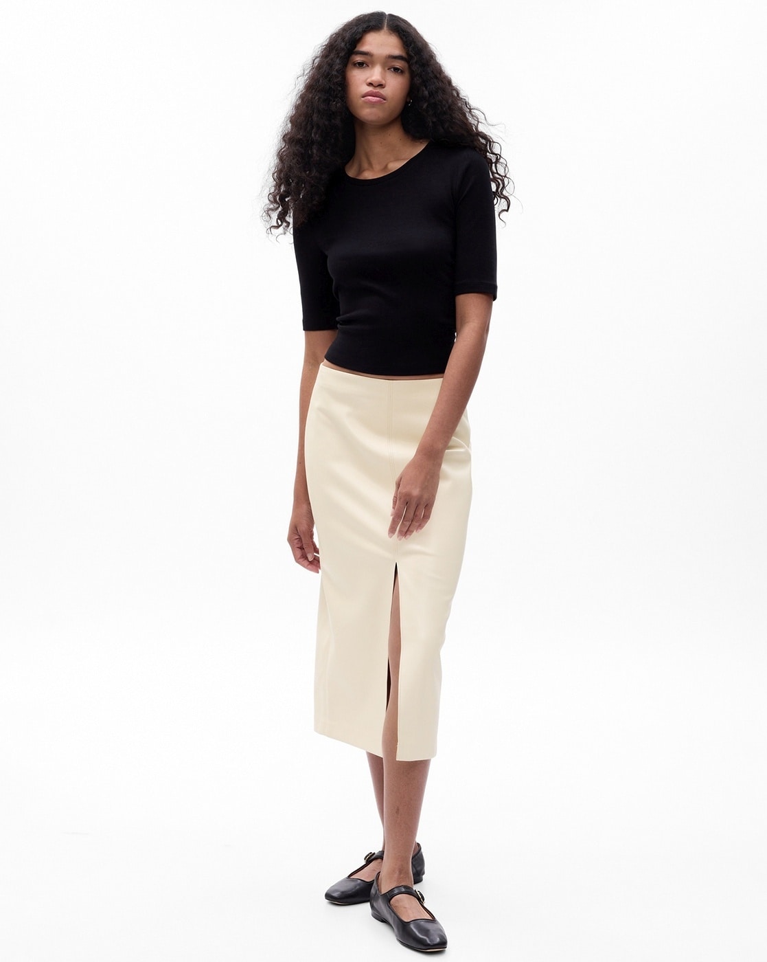 Women Midi Pencil Skirt with Front-Slit