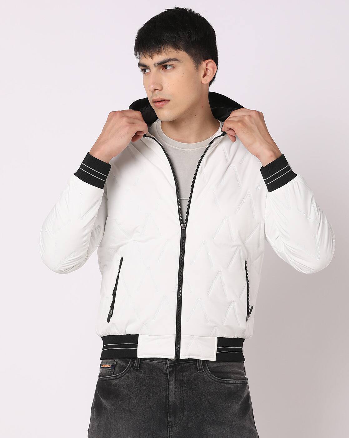 Buy DNMX Men Slim Fit Hooded Bomber Jacket Online | Ajio.com