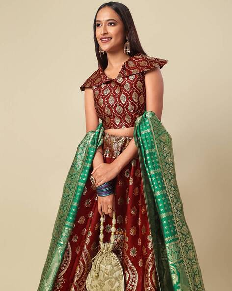 Buy Traditional Lehengas - Green Red Embroidery Viscose Lehenga Choli At  Hatkay