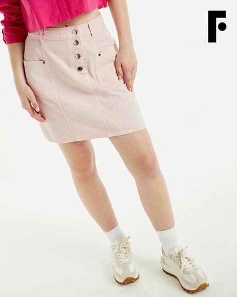 Pink sale button skirt