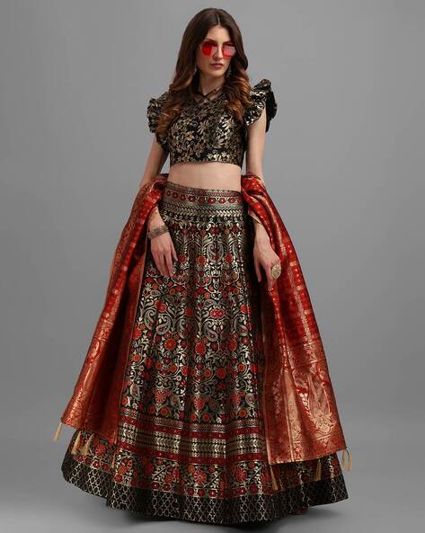 Buy Amazing Black-red Lehenga Choli With Dupatta ,indian Designer Ready to  Partywear Lehenga Choli, Jacquard With Weaving Work Lehenga Choli Online in  India - Etsy