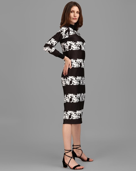 H and m black 2025 and white floral bodycon dress