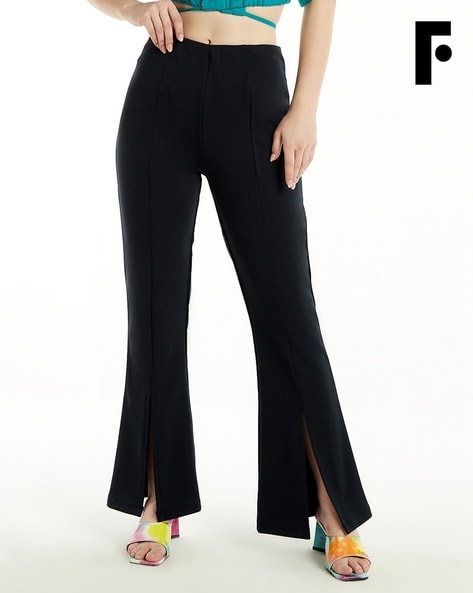 Buy FOREVER 21 Women Black Regular Fit Solid Bootcut Trousers - Trousers  for Women 7694981 | Myntra