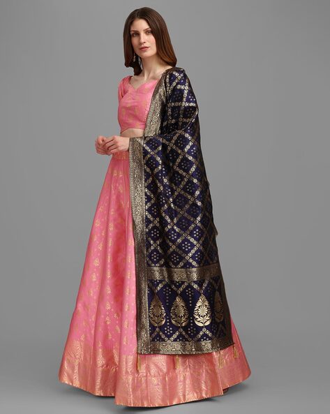 Buy Light Pink Golden Embroidered Wedding Lehenga Choli In USA online