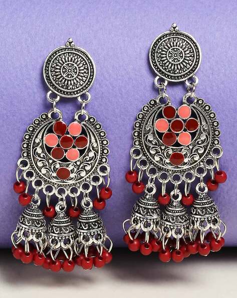 Real Rose Anti Tarnish Oxidised Jhumkas/ Flowers Preserved In Jhumkas/  Handmade Resin Jhumkas