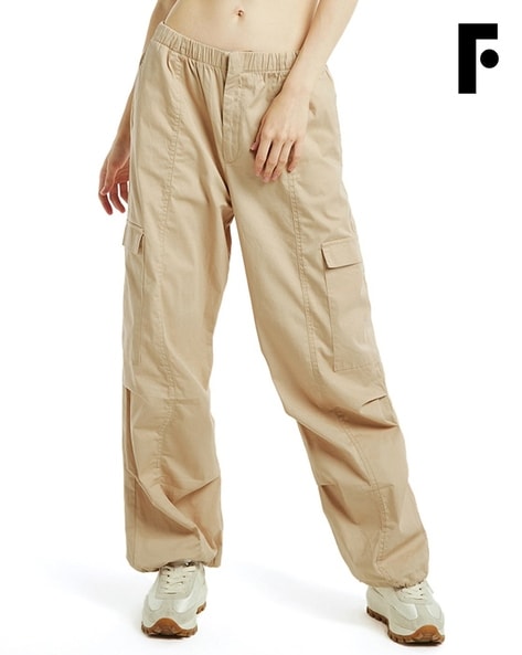 Valentino High-Rise Wide-Leg Cargo Pants in Beige | Endource