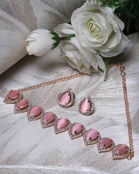 Fashion Cute Pink Heart Necklace Earrings Set Classic Niche Versatile  Simple Wedding Clavicle Chain