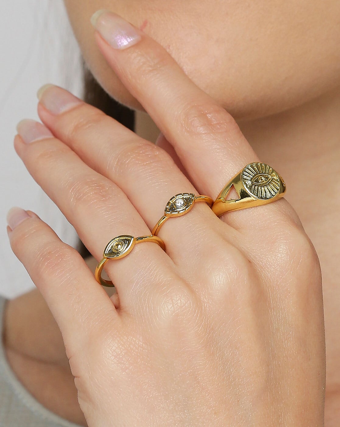 14K yellow Gold Evil Eye Ring with 33 Diamonds and Enamel – bluewhiteshop