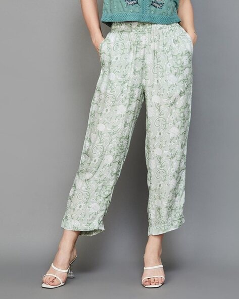 Green floral trousers best sale