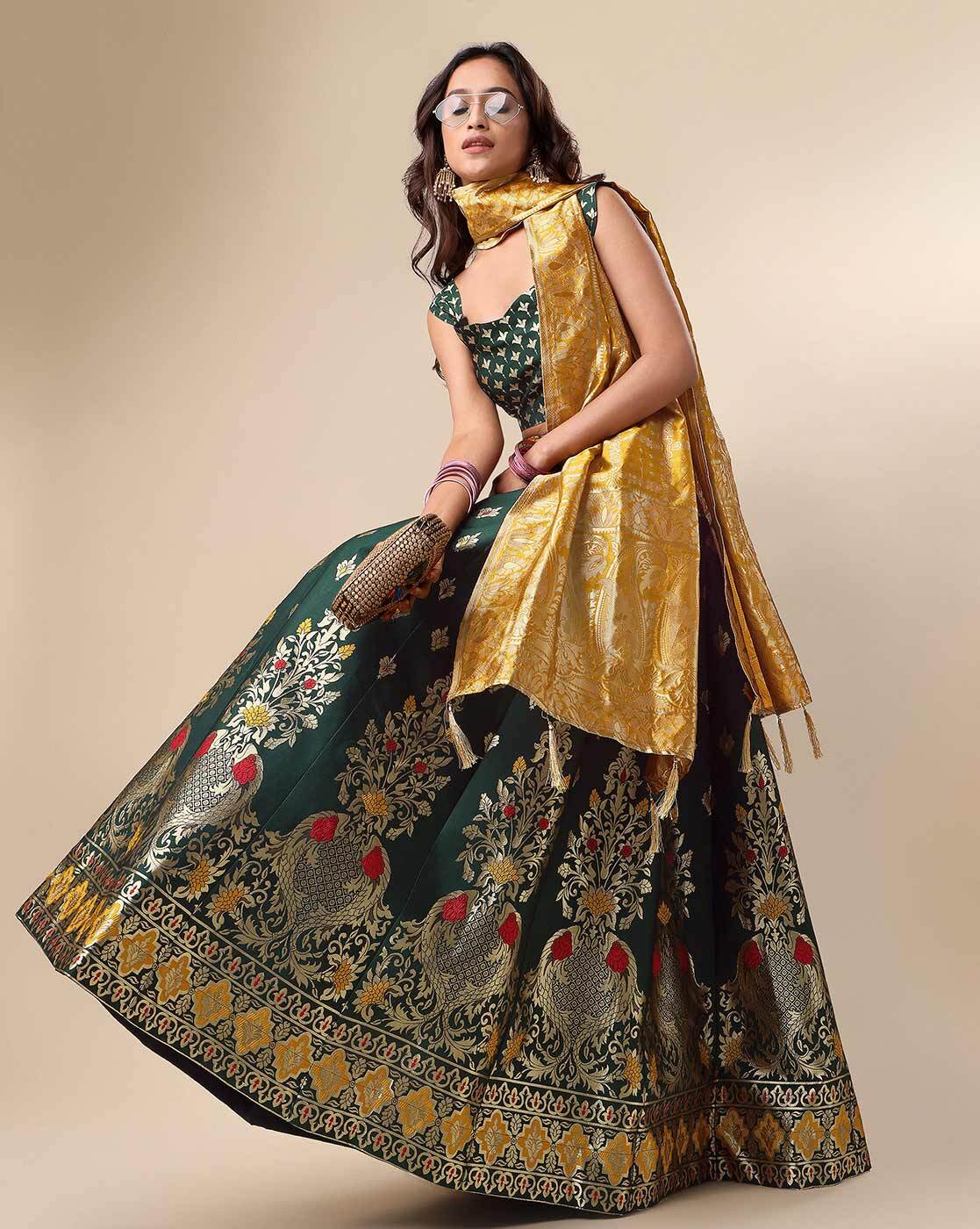 Classy Elegance in White, Green and Gold Lehenga | Indian gowns, Indian  outfits, Indian attire