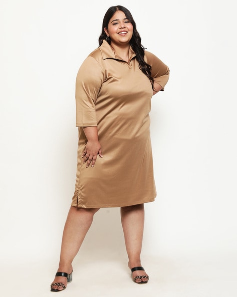 Women Plus Size Shift Dress with Side Slit