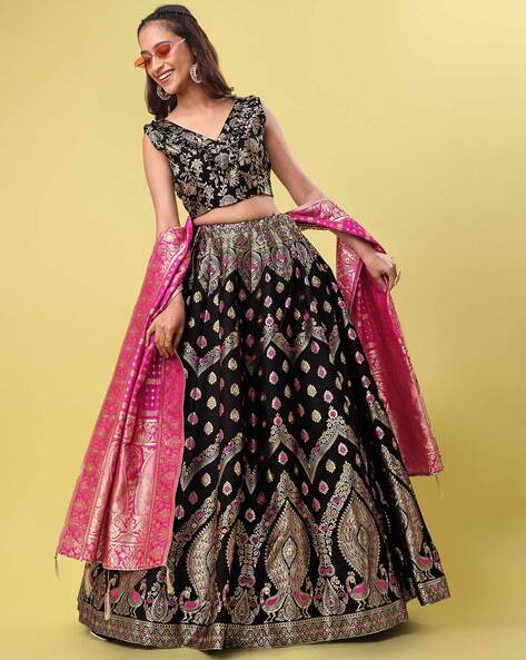 Sizzling Multi Color-Black Floral Printed Banglory Silk Wedd