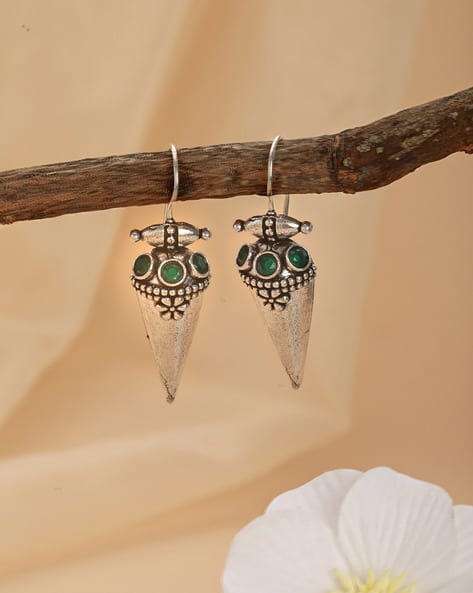 Jazz And Sizzle Oxidised Silver-Plated Crystal-Studded Drop Earrings