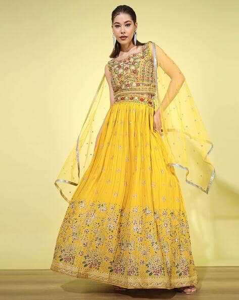 Women Floral Print Flared Lehenga Choli with Dupatta