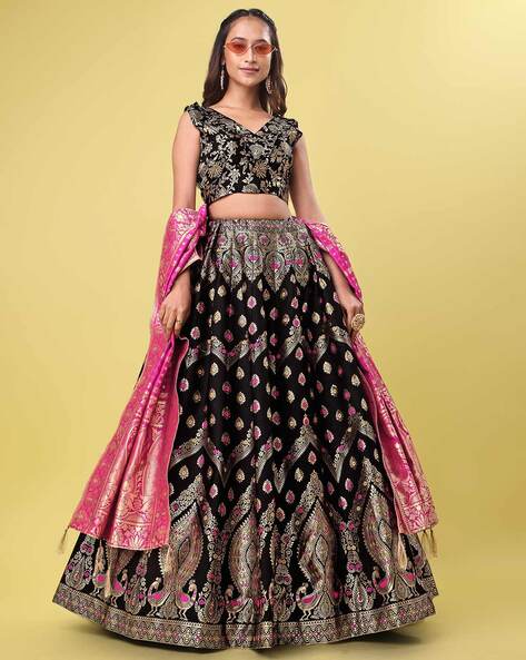 VUCCI Net Embroidered Semi Stitched Lehenga Choli for Women, Women's Net  fabric Lehenga choli (Black) : Amazon.in: Fashion