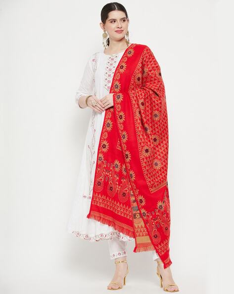 Floral Woven Shawl with Fringed Hem Price in India